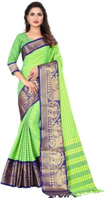 SVB Sarees Checkered Banarasi Jacquard, Art Silk Saree(Green)