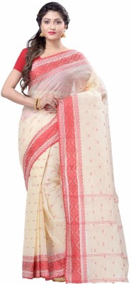Desh Bidesh Self Design, Paisley, Woven, Embellished, Floral Print Jamdani Handloom Pure Cotton Saree(Red, Cream)