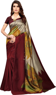 Fabwomen Printed Mysore Art Silk Saree(Maroon)