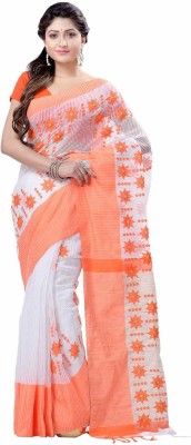 Desh Bidesh Printed, Striped Bollywood Pure Cotton Saree(White, Orange)