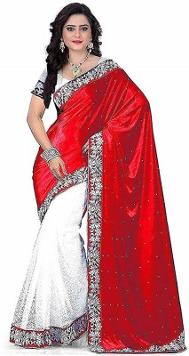 RamKrupa Creation Embroidered, Embellished Bollywood Velvet, Brasso Saree(Red, White)
