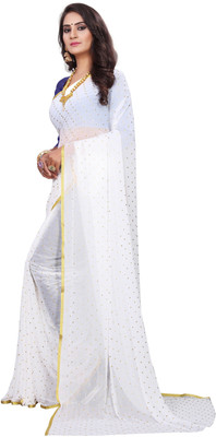 JiproStore Printed Daily Wear Chiffon Saree(White)