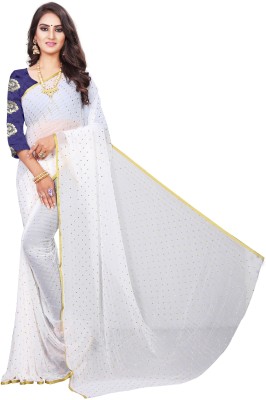 REDFISH Embellished Bollywood Chiffon Saree(White)