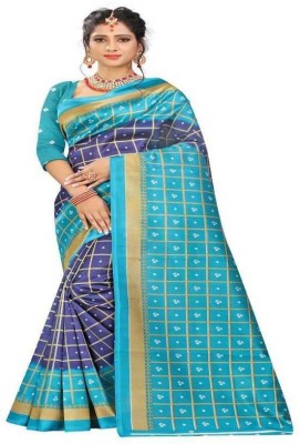 Shri Ambe Sarees Printed Bollywood Art Silk, Satin Saree(Blue)