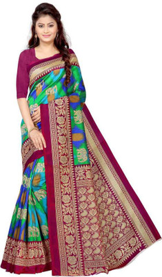 SVB Sarees Printed Bollywood Silk Blend Saree(Multicolor)