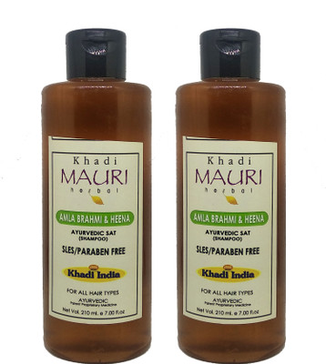 Khadi Mauri Amla Brahmi & Heena Shampoo - Pack of 2(420 ml)