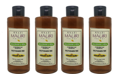 Khadi Mauri Amla Brahmi & Heena Shampoo - Pack of 4(840 ml)