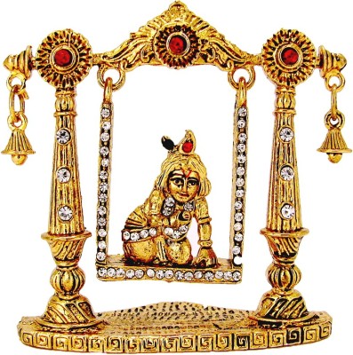 Le Exotica Lord Krishna Laddu Gopal Murti - Metal Idol With Golden Electroplating to Worship & Gain Prosperity Ideal for Home Office Religious Gift or Car Dashboard Decorative Showpiece  -  7 cm(Metal, Gold)