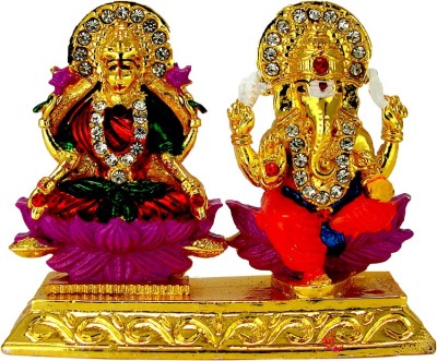 9facts Lord Laxmi Ganesha Car Dashboard Idol Spiritual Vastu Pooja Figurine Sculpture / Designer Stone Studded Puja Religious Idol Decorative Showpiece Decorative Showpiece  -  7 cm(Plastic, Gold)