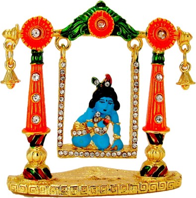 9facts Lord Krishan Car Dashboard Idol Spiritual Vastu Pooja Figurine Sculpture / Designer Stone Studded Puja Religious Idol Decorative Showpiece Decorative Showpiece  -  8 cm(Plastic, Gold)