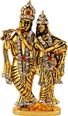 Le Exotica Antique Style Lord Krishn as God Radha Krishna Couple Idol With Golden Electroplating for worship & Gain Prosperity Religious Decoration for Home or office and gift for Vastu and Car Dashboard Decorative Showpiece  -  7.75 cm(Metal, Gold)