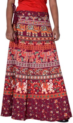 Rajvila Printed Women Wrap Around Maroon Skirt