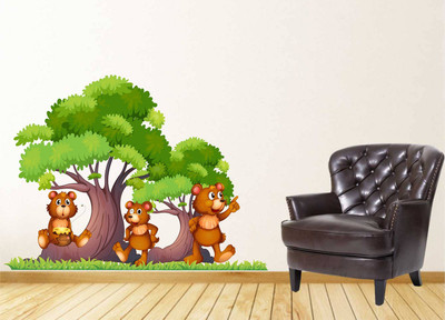 Littlebuds 80 cm Tree With Bear Removable Sticker(Pack of 1)