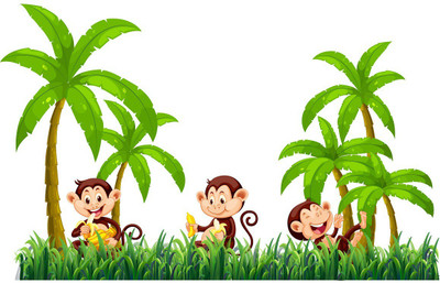 Wallzone 90 cm Monkey With Banana Removable Sticker(Pack of 1)