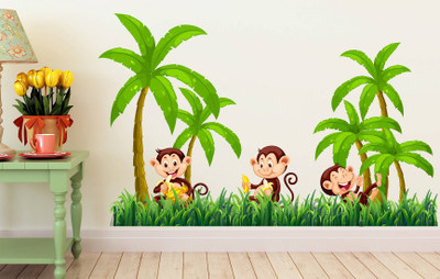 Littlebuds 90 cm Tree With Monkey Removable Sticker(Pack of 1)
