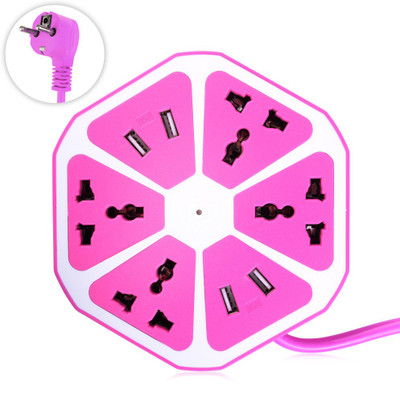 Explorer ™ Hexagon Socket with USB Charger, 4-Outlet with 4-USB Power Socket Extension Board with Cord, Mobile Charging USB Power Hub 4 Socket Surge Protector 4 Socket Extension Boards 4  Socket Extension Boards(Pink, 1.6 m, With USB Port)