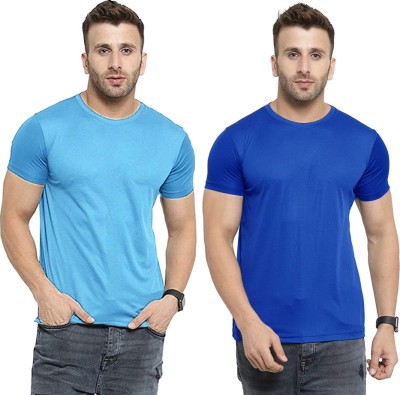 TQH Solid Men Round Neck Light Blue, Blue T-Shirt