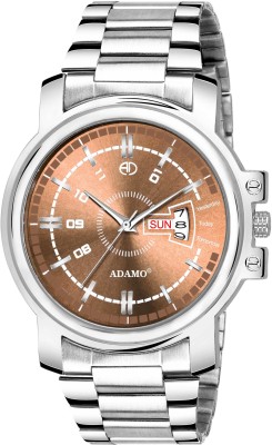 ADAMO Designer DAY AND DATE FUNCTIONING Brown Dial Round Shaped with Stainless Steel Chain Premium watch for Men and Boys Analog Watch  - For Men