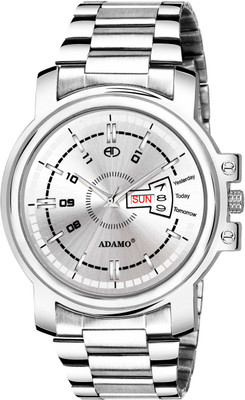 ADAMO Designer DAY AND DATE FUNCTIONING White Dial Round Shaped with Stainless Steel Chain Premium watch for Men and Boys Analog Watch  - For Men