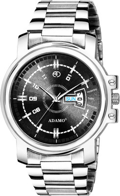 ADAMO Designer DAY AND DATE FUNCTIONING Black Dial Round Shaped with Stainless Steel Chain Premium watch for Men and Boys Analog Watch  - For Men