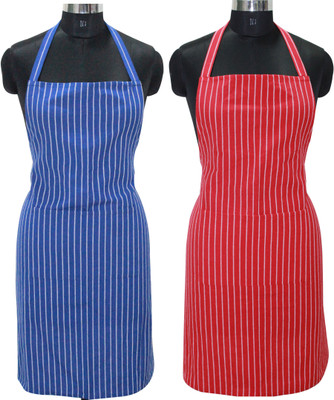 OASIS Cotton Home Use Apron - Free Size(Blue, Red, Pack of 2)