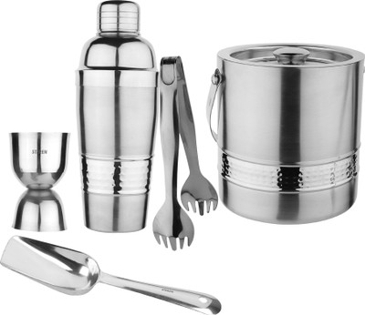 Steren Impex Steren Impex | Stainless Steel - Hammered Band | Bar Set - 5 Pcs - (Double Wall - Ice Bucket, Cocktail Shaker, Tong, Peg Measure & Ice Scoop) Bar Set(Stainless Steel) Steren Impex Steren Impex | Stainless Steel - Hammered Band | Bar Set - 5 Pcs - (Double Wall - Ice Bucket, Cocktail Shaker, Tong, Peg Measure & Ice Scoop) Bar Set(Stainless Steel)