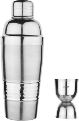 Steren Impex Hammered Band - Cocktail Shaker with Built-in Bartender Strainer & Peg Measurer (30 & 60 ml) - Small, 550 ml Bar Set(Stainless Steel)
