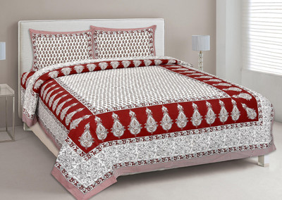 Zaina 380 TC Cotton King Jaipuri Prints Flat Bedsheet(Pack of 1, Red)