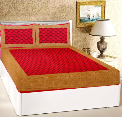 ETHNICO 104 TC Cotton Double Jaipuri Prints Flat Bedsheet(Pack of 1, Red)