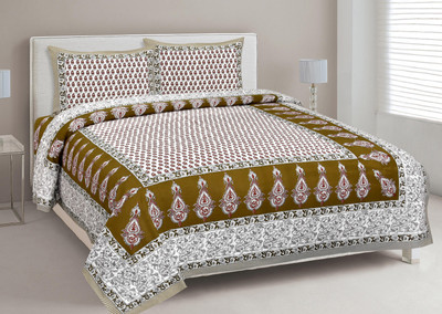 Zaina 380 TC Cotton King Printed Flat Bedsheet(Pack of 1, Brown & White)