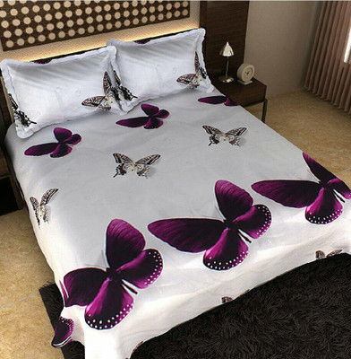 M V TRADING CO 144 TC Polycotton Double 3D Printed Flat Bedsheet(Pack of 1, White)