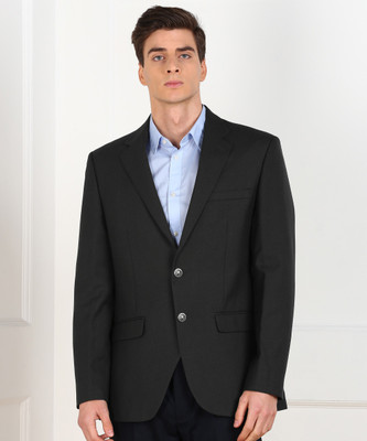 Park Avenue Solid Single Breasted Formal Men Blazer(Black)