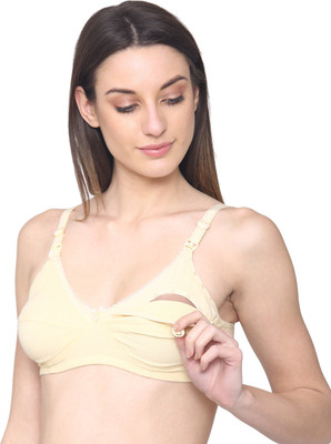 N-gal by N-Gal Women's Premium Cotton Seamed Non Padded Feeding Nursing Maternity Bra Women Maternity/Nursing Lightly Padded Bra(Beige)