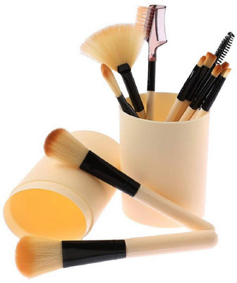 Yoana Professional Series Makeup Brush Set With Storage Barrel - Beige(Pack of 12)