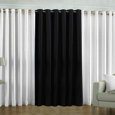 RS COLLACTION 274 cm (9 ft) Polyester Semi Transparent Long Door Curtain (Pack Of 3)(Solid, Black, White)