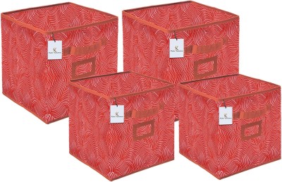 Billion Designer Laheriya Design Non Woven 4 Pieces Small & Large Foldable Storage Organiser Cubes/Boxes (Orange) - BILLION36124 BILLION036124(Orange)