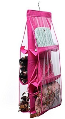 Kanha 6 Pocket Large Clear Purse Handbag Hanging Storage Bag Organizer Closet Tidy Closet Organizer Wardrobe Rack Hangers Holder For Fashion Handbag Purse Pouch(Pink)