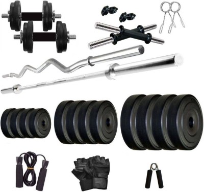 STARX 10 kg PVC weight with 3ft Curl Rod and 5ft Straight Rod and Accessories Home Gym Combo