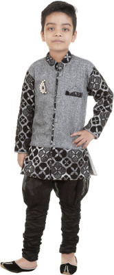 Oxipital Club Boys Festive & Party Kurta and Pyjama Set(Grey Pack of 1)