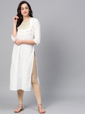 Varanga Women Printed Straight Kurta(White)