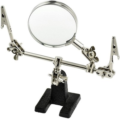 Iktu Adjustable Auxiliary Clip Magnifying Glass with Iron Base for Welding and Modelling 2.5x Soldering Stand(Silver, Black)