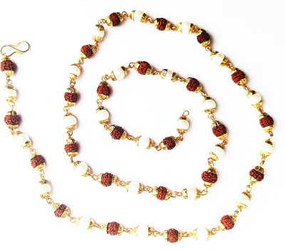 Khushal All new trendy Gold Plated Cap Rudraksha And White Pearl Mala Gold-plated Plated Wood, Alloy Chain