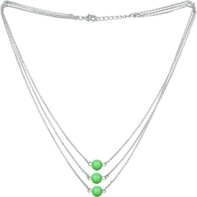 mahi Designer multilayered swarovski pearl necklace mala Swarovski Crystal Rhodium Plated Alloy Layered