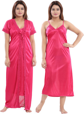 Shopping Station Women Nighty Set(Pink)
