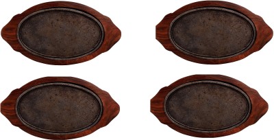 natureCrafts Sizzler Plate with Wooden Base Sizzler Tray (4 Sizzler Tray) Pizza Tray(Pack of 4, Microwave Safe)