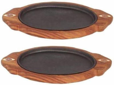 Alhind Handicraft Wodden Sizzler Plate_Oval Base-pack of 2 Pizza Tray(Pack of 2)