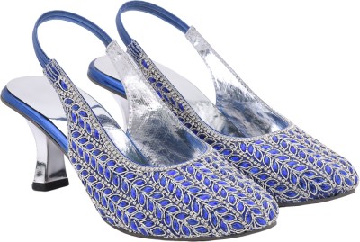 Zionk Women Heels(Blue, White , 5)