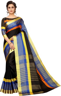 HKWEAVES Self Design Banarasi Cotton Silk Saree(Black, Yellow)