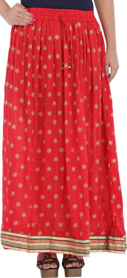 Whitewhale Printed Women A-line Red Skirt