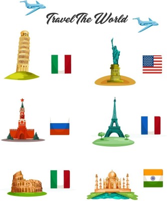 Zampyy 100 cm Travel The World Large Vinyl Wallsticker(80 cm x 100 cm) Self Adhesive Sticker(Pack of 1)